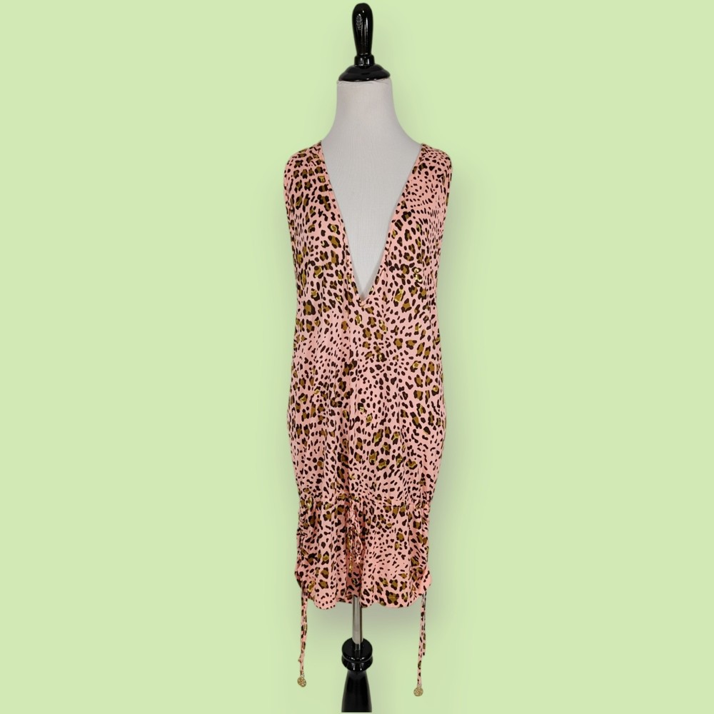 Luli Fama Pink Leopard Swim Coverup Romper Shorts Onesie